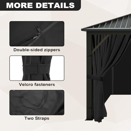 slashome 10'x12' Gazebo Curtains Outdoor Waterproof, Black Universal Replacement Curtain 4-Panels, Sidewalls with Zipper for Garden, Patio, Yard (Only Curtains) - Image 3