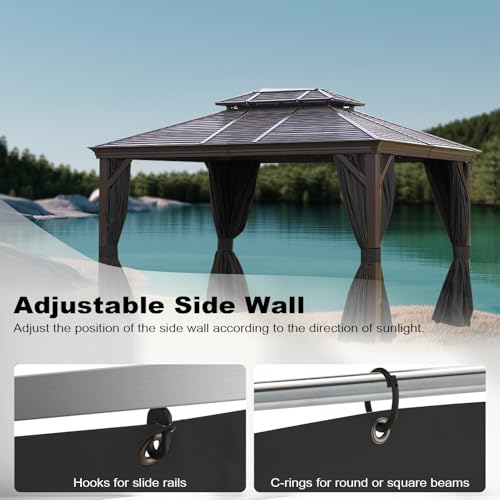 slashome 10'x12' Gazebo Curtains Outdoor Waterproof, Black Universal Replacement Curtain 4-Panels, Sidewalls with Zipper for Garden, Patio, Yard (Only Curtains) - Image 5