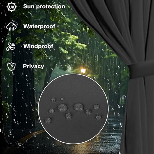 slashome 10'x12' Gazebo Curtains Outdoor Waterproof, Black Universal Replacement Curtain 4-Panels, Sidewalls with Zipper for Garden, Patio, Yard (Only Curtains) - Image 4