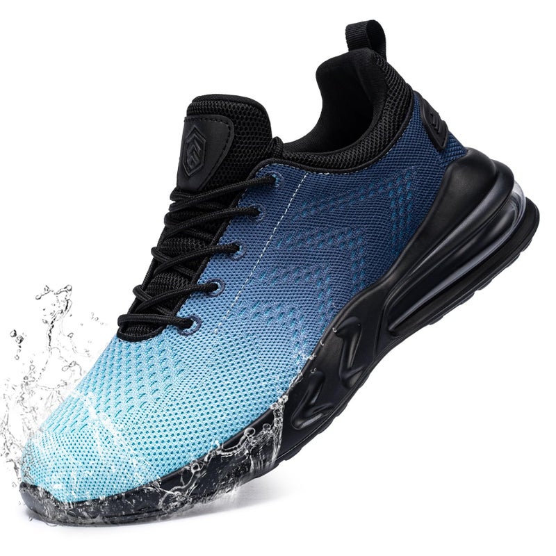 LARNMERN Men Non Slip Work Sneakers Water Resistant Food Service Zapatos Trabajo Antideslizantes Walking Shoes Waterproof Shoes Slip-on, Light Blue 9.5 - Image 1