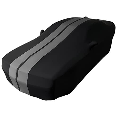 SR1 Performance Dodge Challenger Indoor Car Cover - Ultraguard Stretch Satin The Ultimate Custom Fit for 2008-2023 Dodge Challengers (Black with Gray Stripes) - Image 1