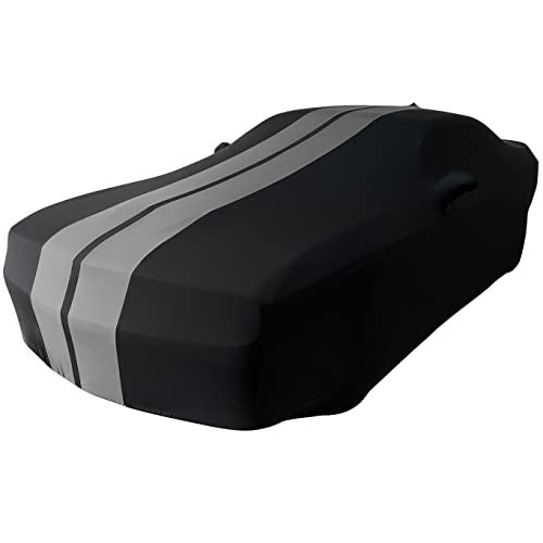 SR1 Performance Dodge Challenger Indoor Car Cover - Ultraguard Stretch Satin The Ultimate Custom Fit for 2008-2023 Dodge Challengers (Black with Gray Stripes) - Image 4