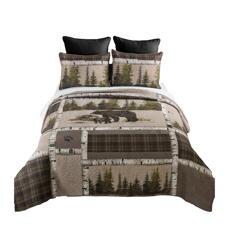 Donna Sharp Donna Sharp FullQueen Bedding Set  3 Piece  Bear Panels Lodge Quilt Set with FullQueen Quilt and Standard Pillow Sham  Fits Queen Size and Full Size Beds  Machine Washable 