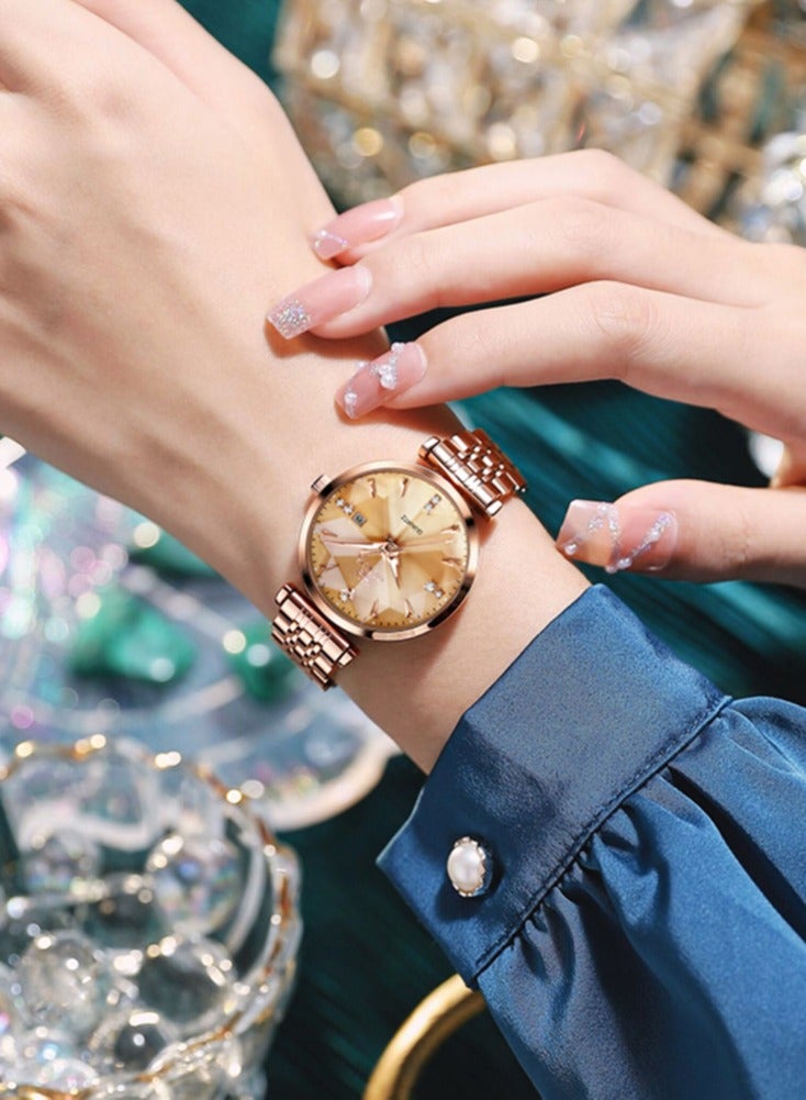 OLEVS 5536 Women's Watch High Quality Elegant Jewelry Design 30M Waterproof Quartz Watch Luxury Rose Gold Women's Watch - Image 3