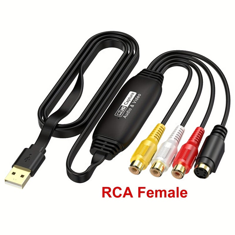بطاقة التقاط الفيديو USB 2.0 RCA أنثى إلى جهاز تحويل التقاط الفيديو USB لـ VHS VCR Hi8 تلفزيون إلى رقمي لأنظمة Mac OS X و Windows 7 و 8 و 10 - Image 4