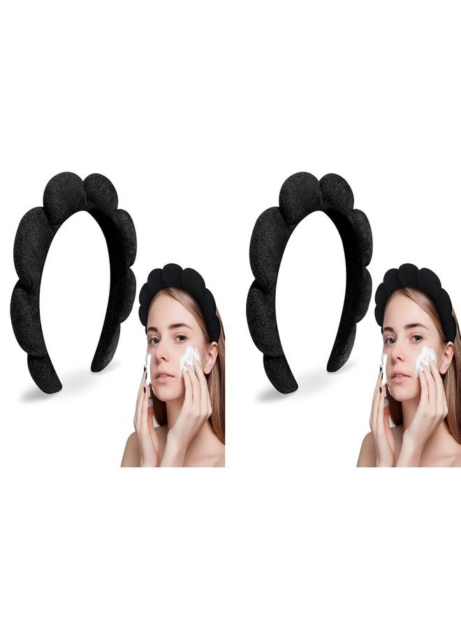 MAYCREATE Facial Spa Headband for Women Girls Soft Sponge Face Washing Shower Makeup Fashion Clouds Hairband Non Slip Hair Hoop Headwear Black 2 PCS - Image 1