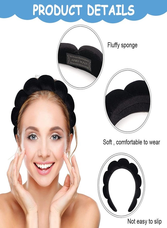 MAYCREATE Facial Spa Headband for Women Girls Soft Sponge Face Washing Shower Makeup Fashion Clouds Hairband Non Slip Hair Hoop Headwear Black 2 PCS - Image 3