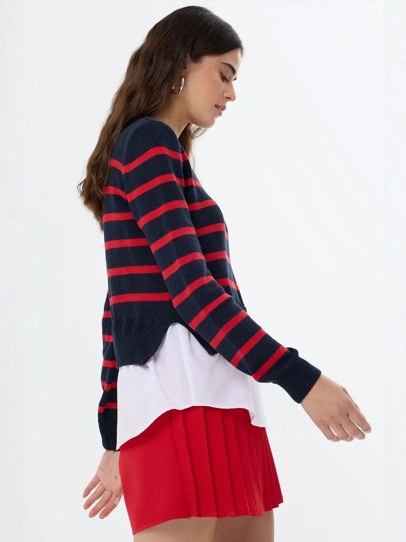 Hiccup Navy Blue Striped Knit Sweater for Women | Best Price UAE