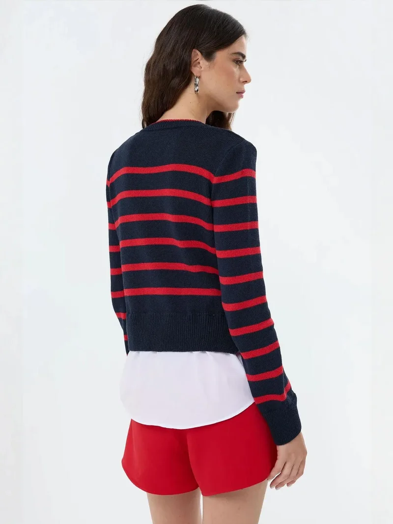 Hiccup Navy Blue Striped Knit Sweater for Women | Best Price UAE
