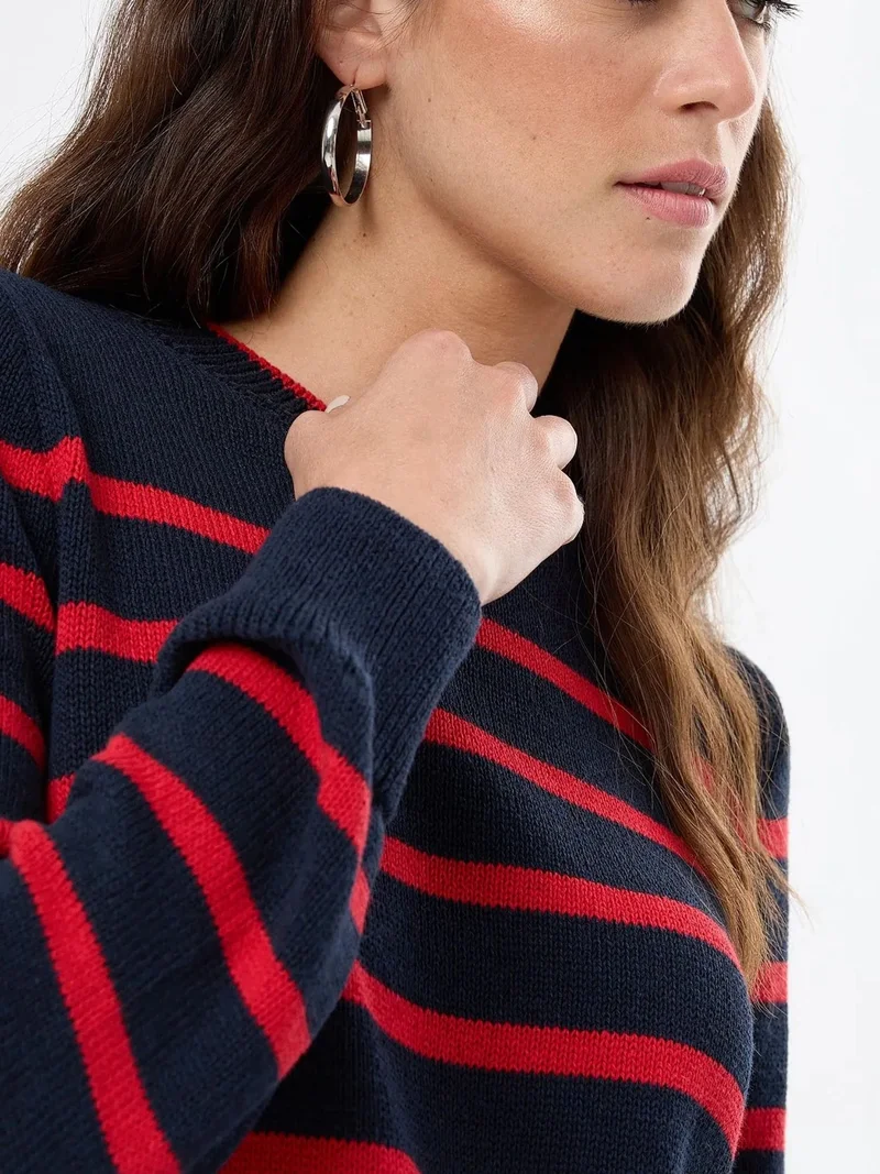Hiccup Navy Blue Striped Knit Sweater for Women | Best Price UAE