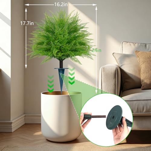 Yangrass Artificial Outdoor Fern Topiary Trees with Ground Spikes, Set of 2 Lifelike Faux Greenery Bush Fake Shrubs Indoor, UV Resistant Artificial Fern Plants for Front Porch Patio Garden Decor - Image 2