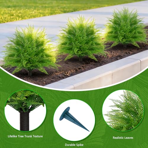 Yangrass Artificial Outdoor Fern Topiary Trees with Ground Spikes, Set of 2 Lifelike Faux Greenery Bush Fake Shrubs Indoor, UV Resistant Artificial Fern Plants for Front Porch Patio Garden Decor - Image 4