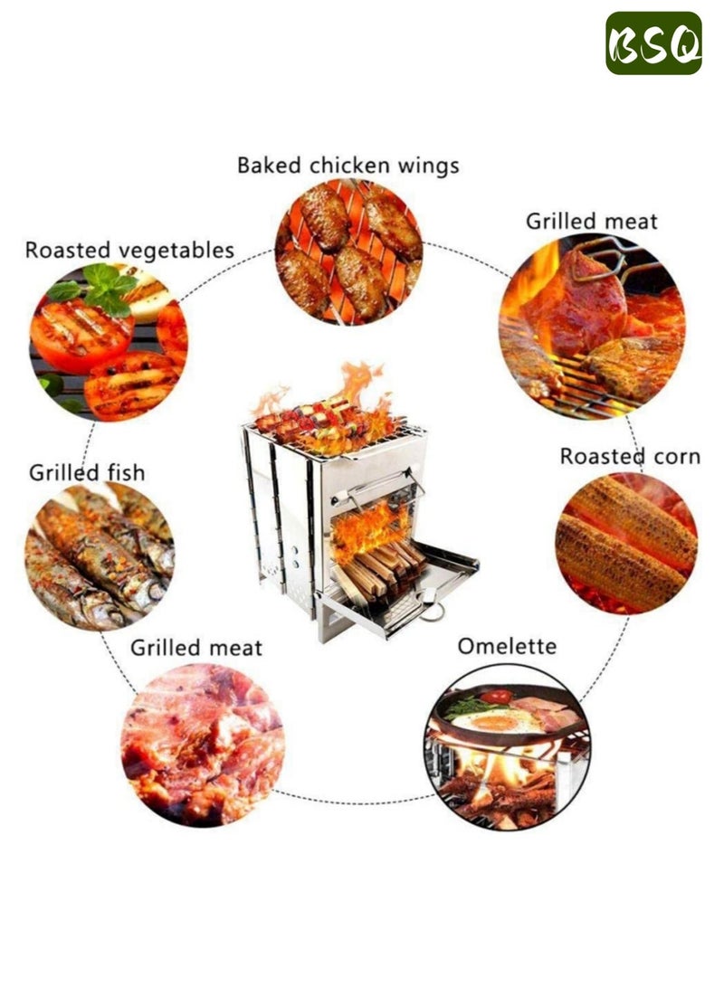 بي إس كيو موقد حطب كبير محمول قابل للطي للتخييم | موقد تخييم ومجموعة شواء | 27 × 20 × 20 سم كبير جدًا | مع شبكة شواء وحقيبة تخزين | موقد للبقاء على قيد الحياة على الظهر | موقد نار المخيم من الفولاذ المقاوم للصدأ | شواية شواء | مثالي للشواء في التخييم والطهي في الهواء الطلق ورحلات المشي لمسافات طويلة. - Image 2