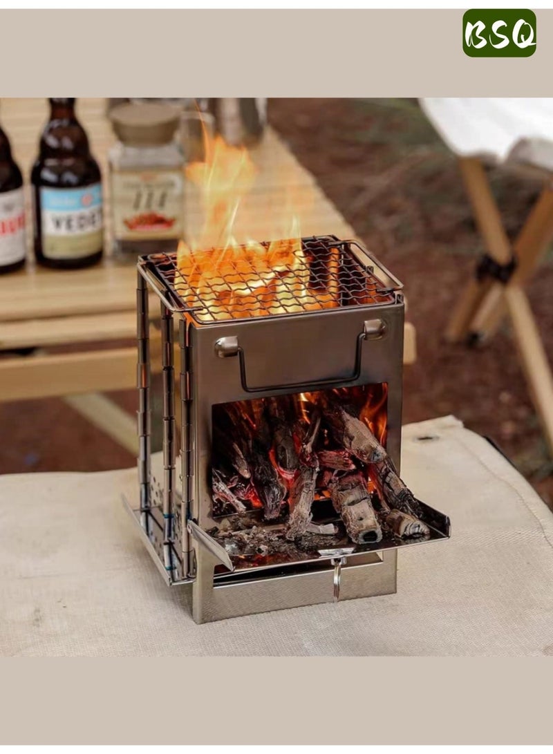 بي إس كيو موقد حطب كبير محمول قابل للطي للتخييم | موقد تخييم ومجموعة شواء | 27 × 20 × 20 سم كبير جدًا | مع شبكة شواء وحقيبة تخزين | موقد للبقاء على قيد الحياة على الظهر | موقد نار المخيم من الفولاذ المقاوم للصدأ | شواية شواء | مثالي للشواء في التخييم والطهي في الهواء الطلق ورحلات المشي لمسافات طويلة. - Image 5