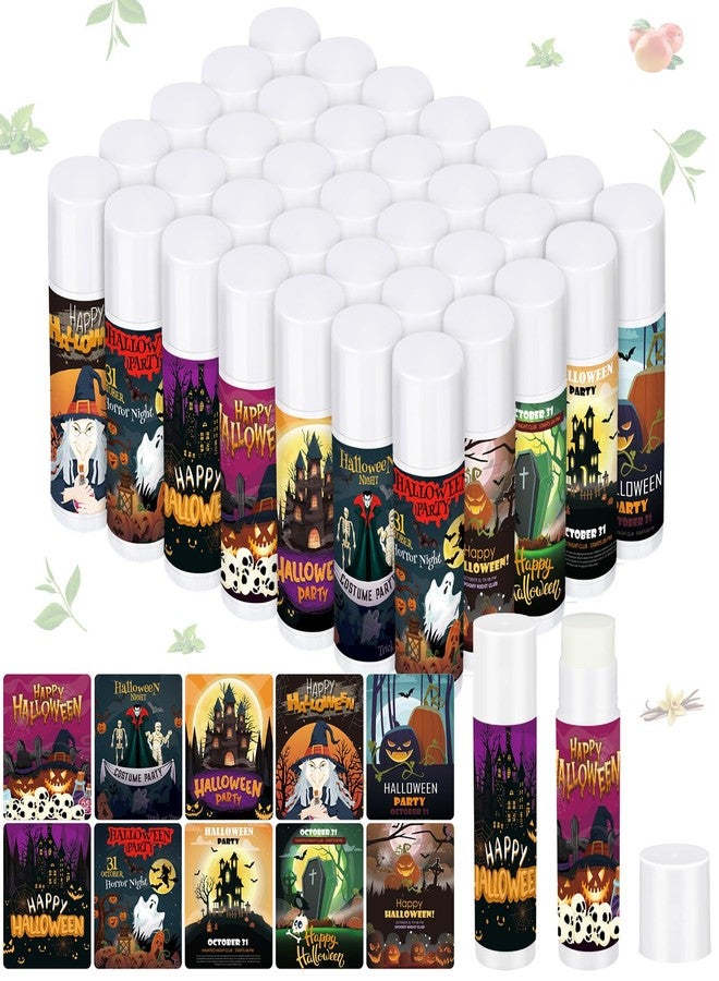 Dunzy 50 Pcs Halloween Lip Balm Bulk Spooky Lip Balm Gifts Bulk Vintage Halloween Wedding Favors Halloween Stuffers for Adults Halloween Party Supplies for Baby Shower, 10 Style, 5 Fruit Flavors - Image 1
