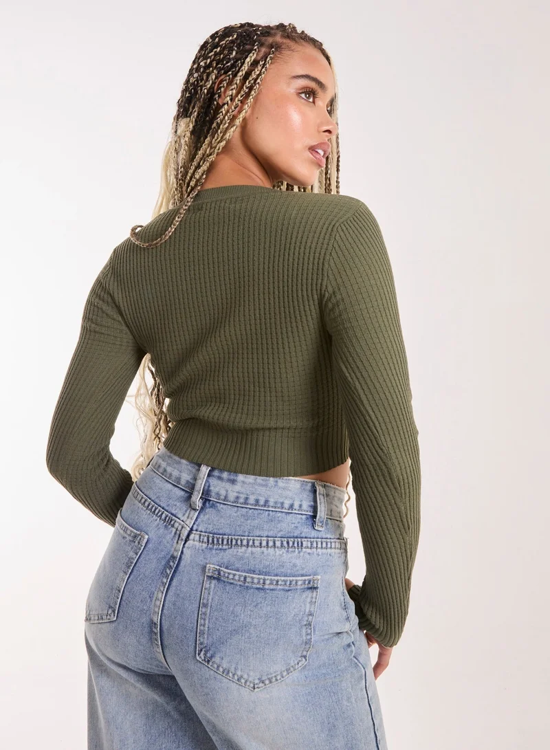Pink Vanilla Heart Embellishment Rib Knit Top