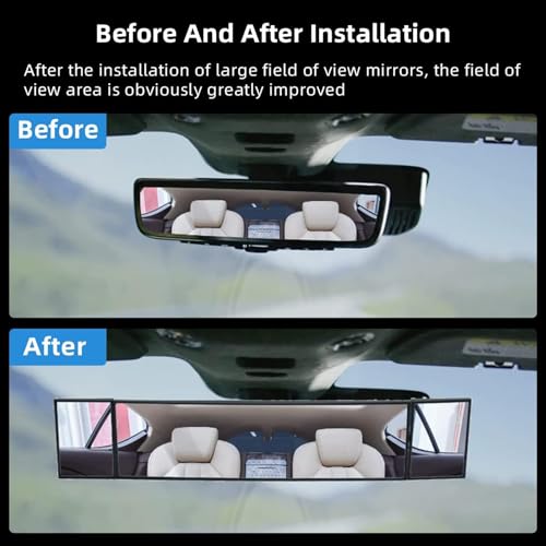 MASSMOT Car Rear View Mirror Interior Mirror Wide Angle Panorama Safety Mirror Interior Mirror Large Vision Mirror 1Pcs (Black-2) - Image 3