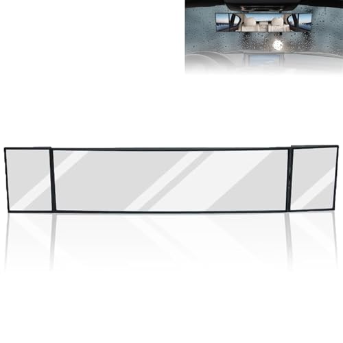 MASSMOT Car Rear View Mirror Interior Mirror Wide Angle Panorama Safety Mirror Interior Mirror Large Vision Mirror 1Pcs (Black-2) - Image 1