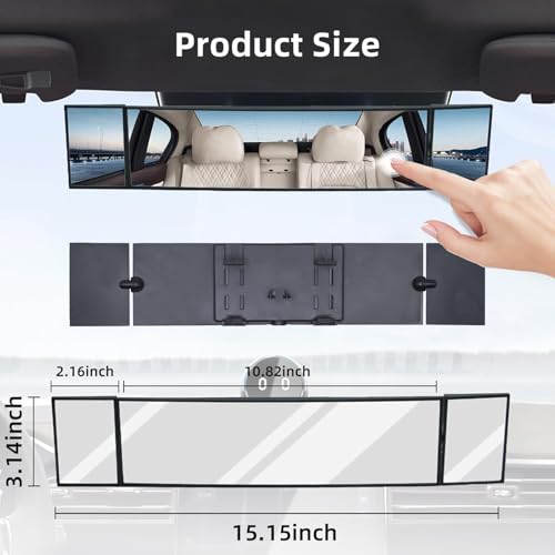 MASSMOT Car Rear View Mirror Interior Mirror Wide Angle Panorama Safety Mirror Interior Mirror Large Vision Mirror 1Pcs (Black-2) - Image 2