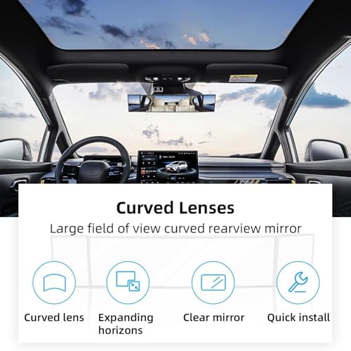 MASSMOT Car Rear View Mirror Interior Mirror Wide Angle Panorama Safety Mirror Interior Mirror Large Vision Mirror 1Pcs (Black-2) - Image 4