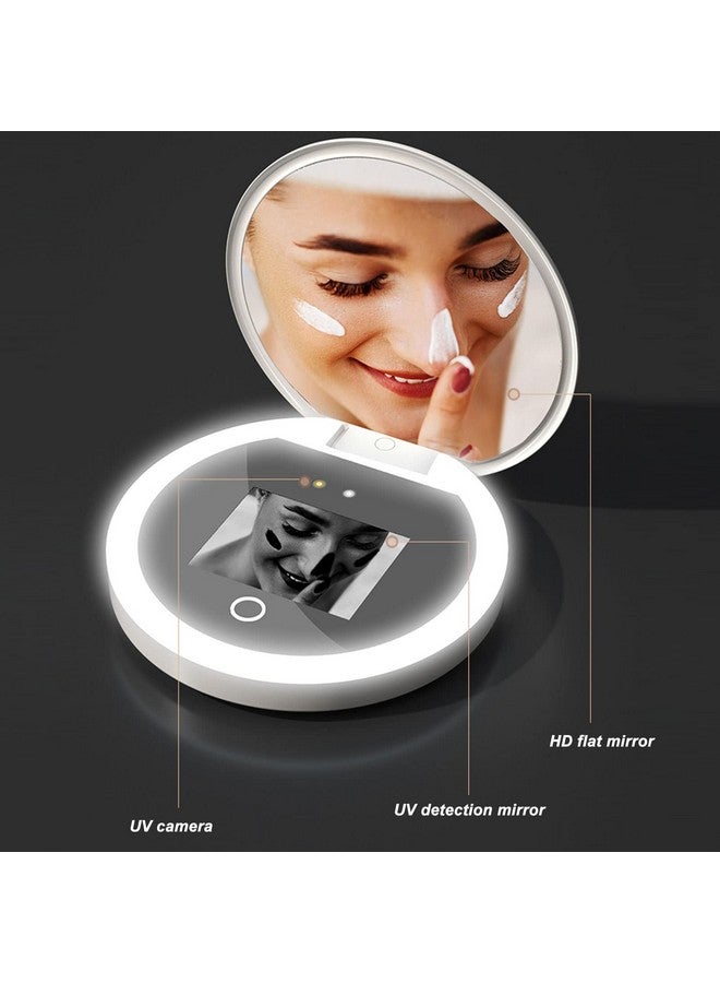 Zyyini Uv Mirror 3.5 Inch Travel Compact Mirror With Uv Camera For Sunscreen Test 2X Magnification Portable Lighted Mirror For Handbag Gifts For Mom Girlfrined  - Image 3