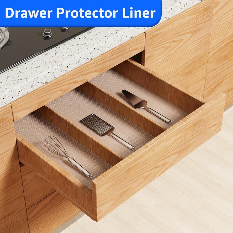 PaBUSIOr Clear Shelf Liners for Kitchen Cabinets: 11 Inch Wide Translucency Drawer Liner - Waterproof Non-Adhesive Easy to Cut Pantry Cabinet Mat for Refrigerator 11 × 120 Inch - Image 2