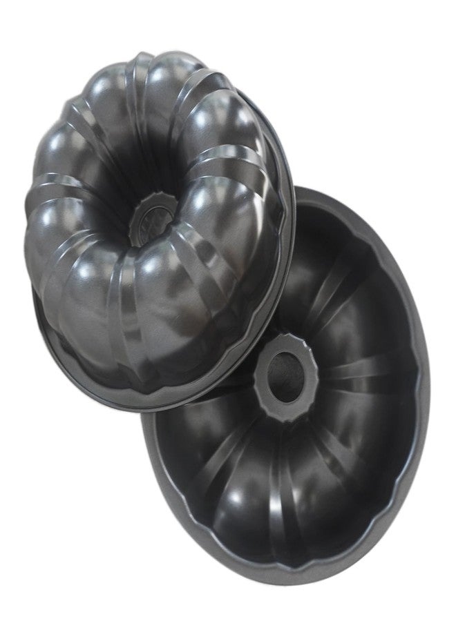 Heluok 7 Inch Fluted Tube Cake Pan, Carbon Steel Round Tube Baking Pans, Small Kugelhopf Pan Pound Cake Mold for Cakes, Bread, Flan, 2 PCS, Black Color - Image 1