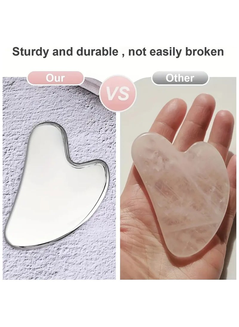 Generic Gua Sha Facial Tool Made Of Stainless Steel, Perfect For Face Massage And Skincare. Used For Exfoliating, Lymphatic Drainage, And Stimulating Blood Circulation, Helping To Lift The Face And Combat Wrinkles And Signs Of Aging.  - Image 4