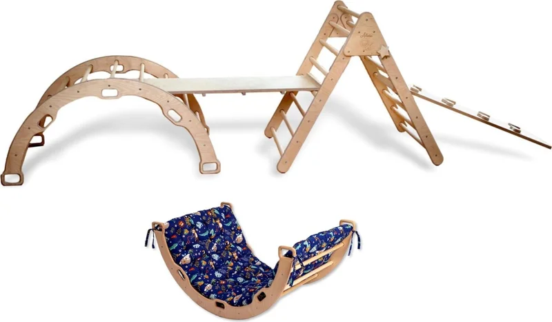 Kidoppo Pikler Climbing Set Montessori Full Set and Forest Pillow | Full Set Activity Center + Forest Pattern Pillow