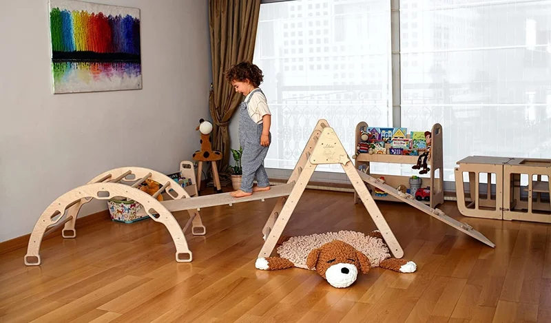 Kidoppo Pikler Climbing Set Montessori Full Set and Forest Pillow | Full Set Activity Center + Forest Pattern Pillow
