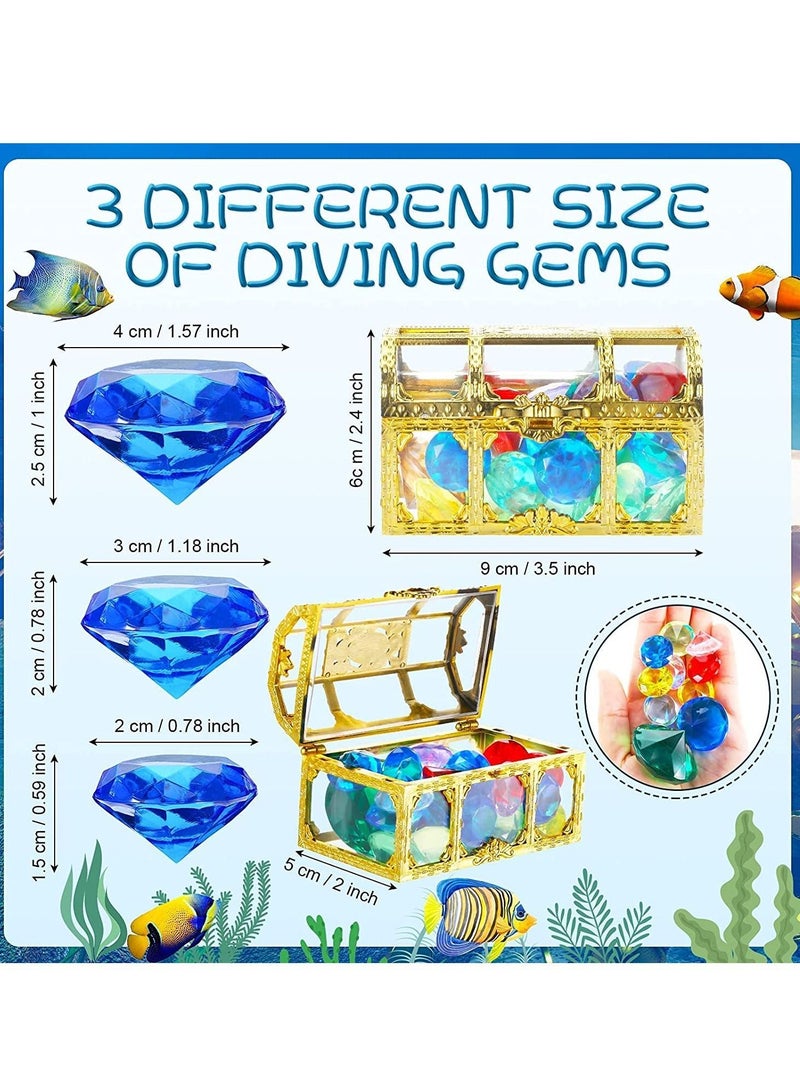 24 Diving Gems Pool Toys with 3 Treasures Pirate Box, Summer Swimming Teaching Colorful Sinking Underwater Gem Dive Throw Toy - Image 4