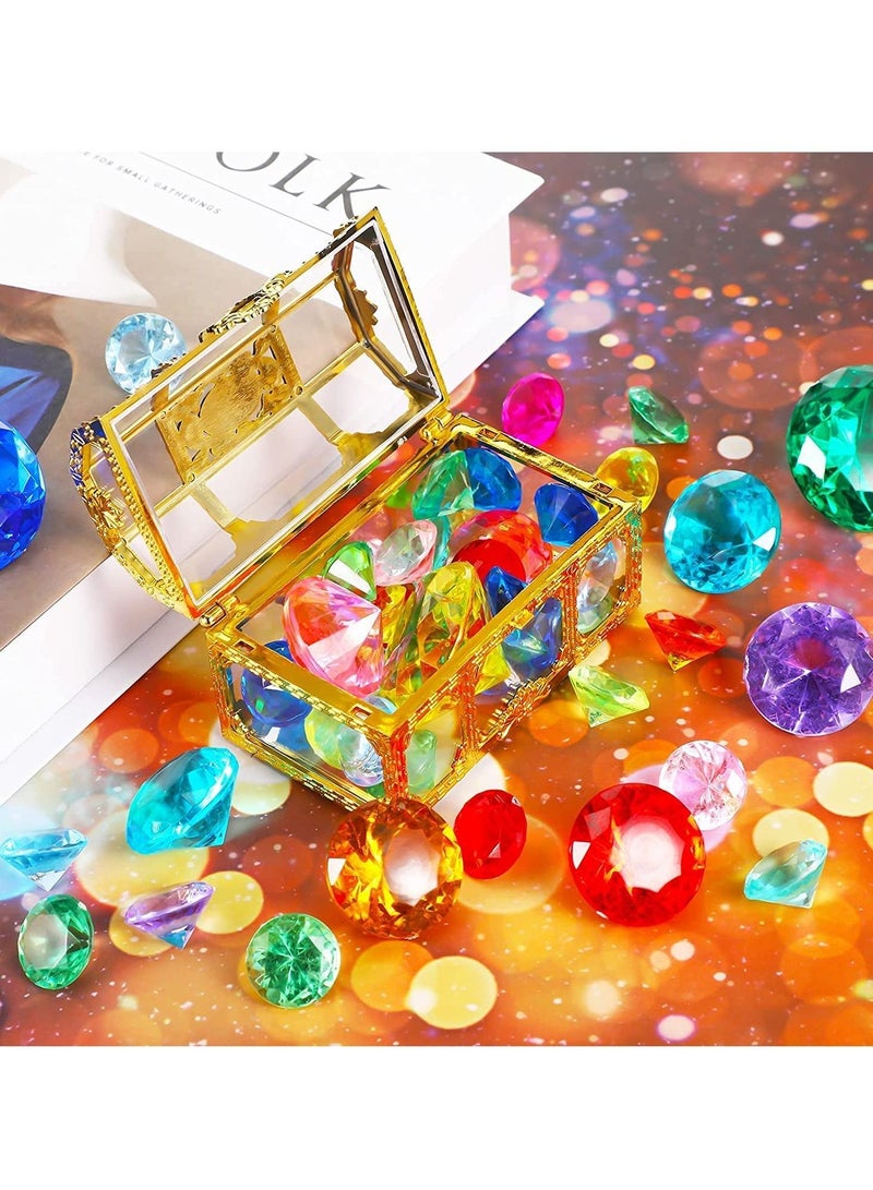 24 Diving Gems Pool Toys with 3 Treasures Pirate Box, Summer Swimming Teaching Colorful Sinking Underwater Gem Dive Throw Toy - Image 2