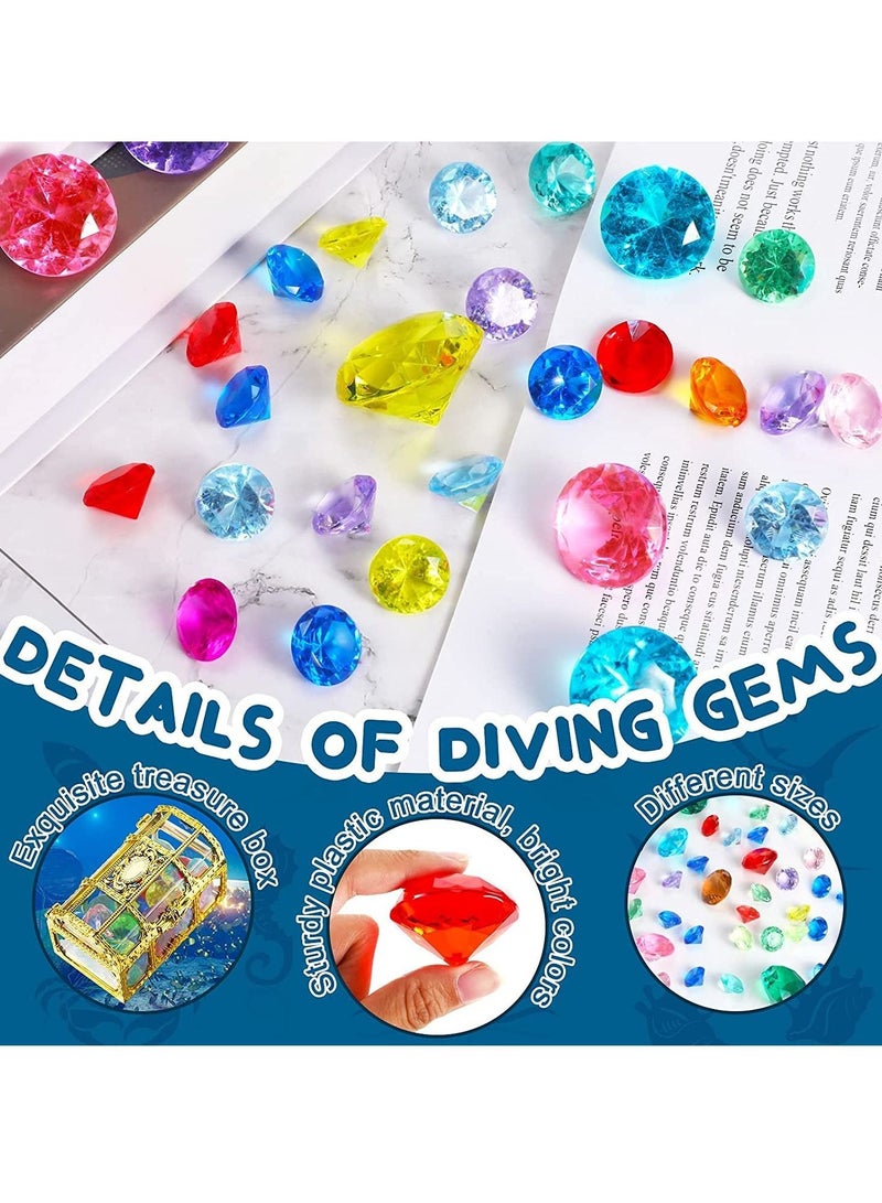 24 Diving Gems Pool Toys with 3 Treasures Pirate Box, Summer Swimming Teaching Colorful Sinking Underwater Gem Dive Throw Toy - Image 3
