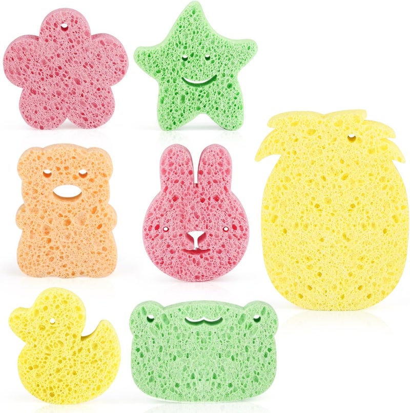 Cositina 7 Pieces Baby Bath Sponge Soft Natural Bath Sponge Cute Animals Fun Shower Body Cleaning Sponges for Baby Kids Infants Toddler - Image 1