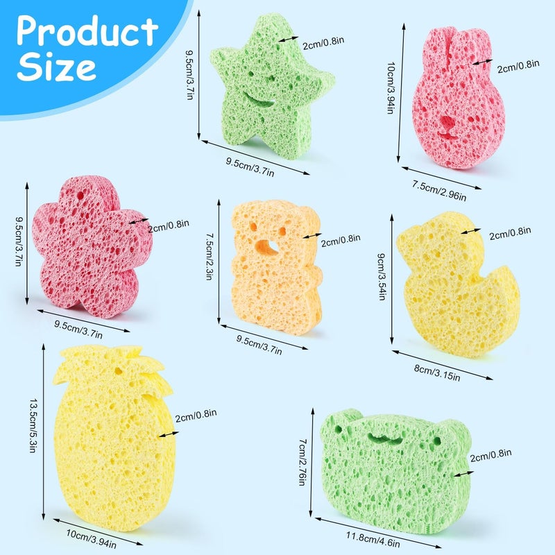Cositina 7 Pieces Baby Bath Sponge Soft Natural Bath Sponge Cute Animals Fun Shower Body Cleaning Sponges for Baby Kids Infants Toddler - Image 2
