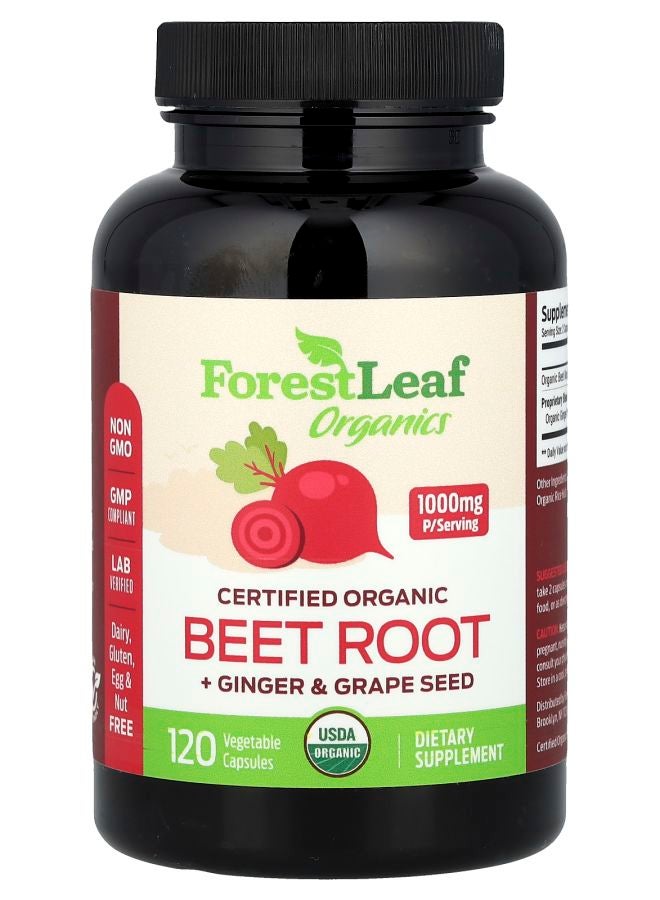 Certified Organic Beet Root + Ginger & Grape Seed 120 Vegetable Capsules