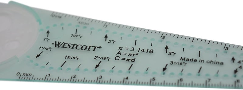 Westcott 00516 Safety Compass for Geometry, Drafting, Classrooms, Crafters and Artists, Shatterproof, Translucent Drawing Compass Creates Perfect Circles from 1/4-Inch to 10 Inches - Image 1