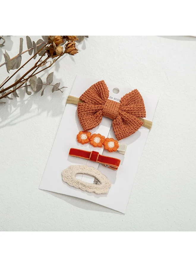 D'Daniela Eira Ribbon Bow Clip Set with Ponytail For Babies and Girls -  Dark Orange
