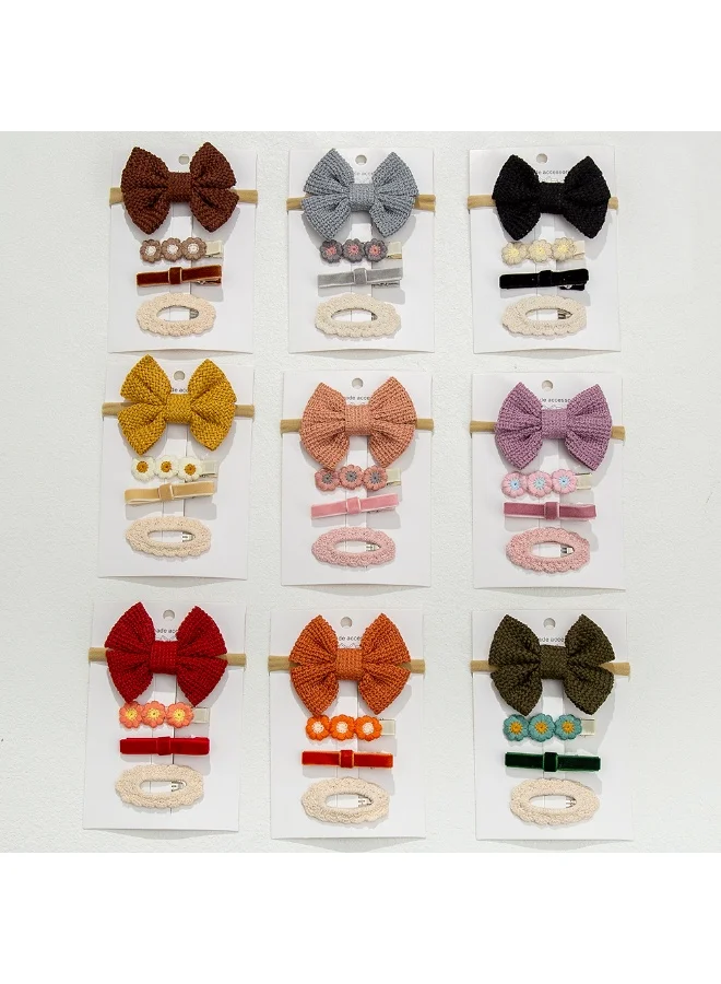 D'Daniela Eira Ribbon Bow Clip Set with Ponytail For Babies and Girls -  Dark Orange