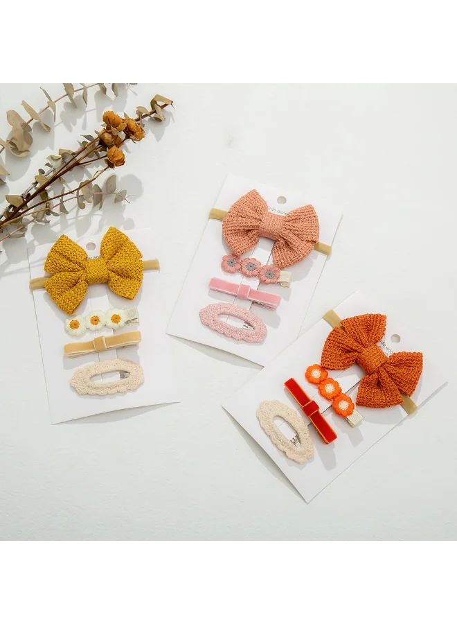D'Daniela Eira Ribbon Bow Clip Set with Ponytail For Babies and Girls -  Dark Orange