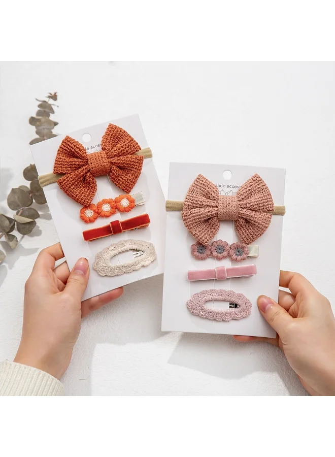 D'Daniela Eira Ribbon Bow Clip Set with Ponytail For Babies and Girls -  Dark Orange