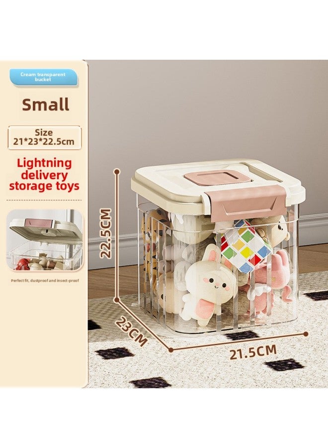 Storage Barrel Snacks Children's Toys Doll Doll Building Blocks Multi-function Large Capacity Storage Box With Wheels Storage Box-Color:Transparent Coffee Cover 【thickened High-quality Material With - Image 1