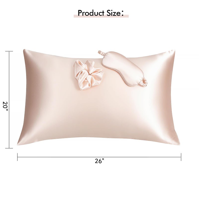 KISMETICS - Vegan Silk Sleep Set, Vegan Silk Pillowcase with Large Scrunchie and Eye Mask for Hair and Skin, Self Care Essential Satin Night Routine Kit (Light Pink Color) - Image 2