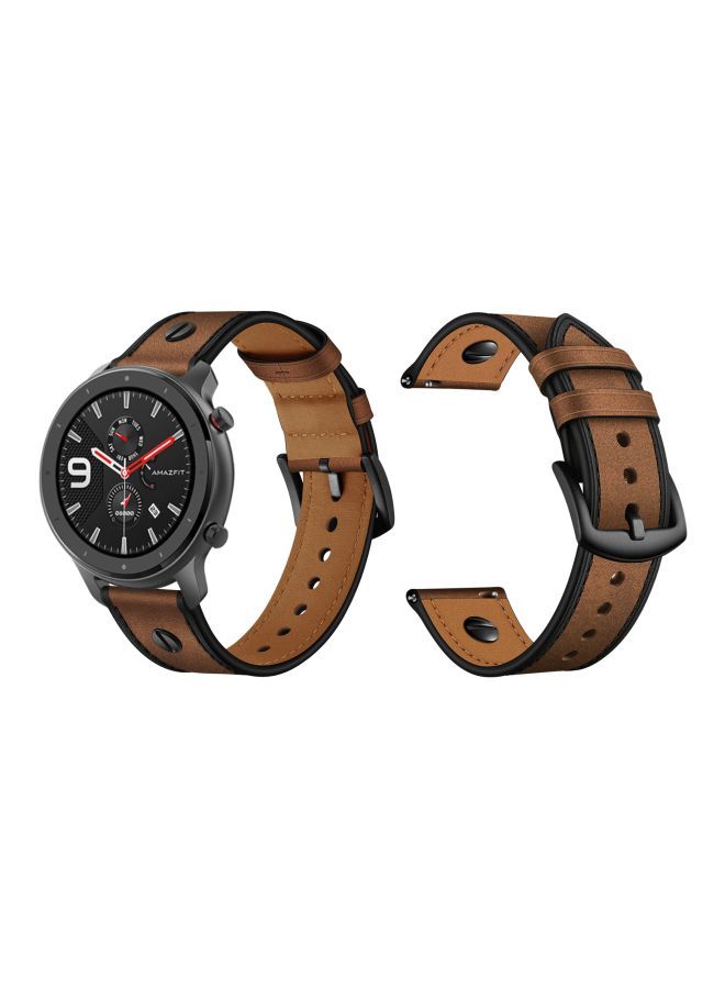 NIBEMINENT One Rivet Replacement Band For Amazfit GTR Smartwatch 47 mm Rough Brown - Image 3