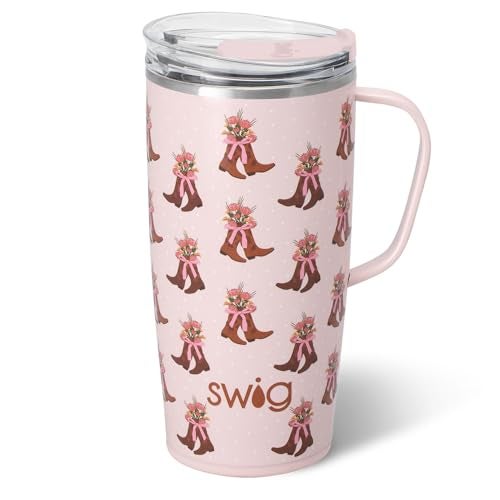 Swig Life 22oz Travel Mug Insulated Tumbler with Handle and Lid Travel Coffee Mug Cup Holder Friendly Stainless Steel 22 oz Tumbler Reusable Insulated with Lid Cowgirl Coquette - Image 1