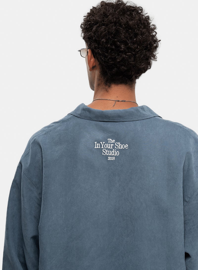In Your Shoe Blue Oversized Textured Windbreaker - Image 2