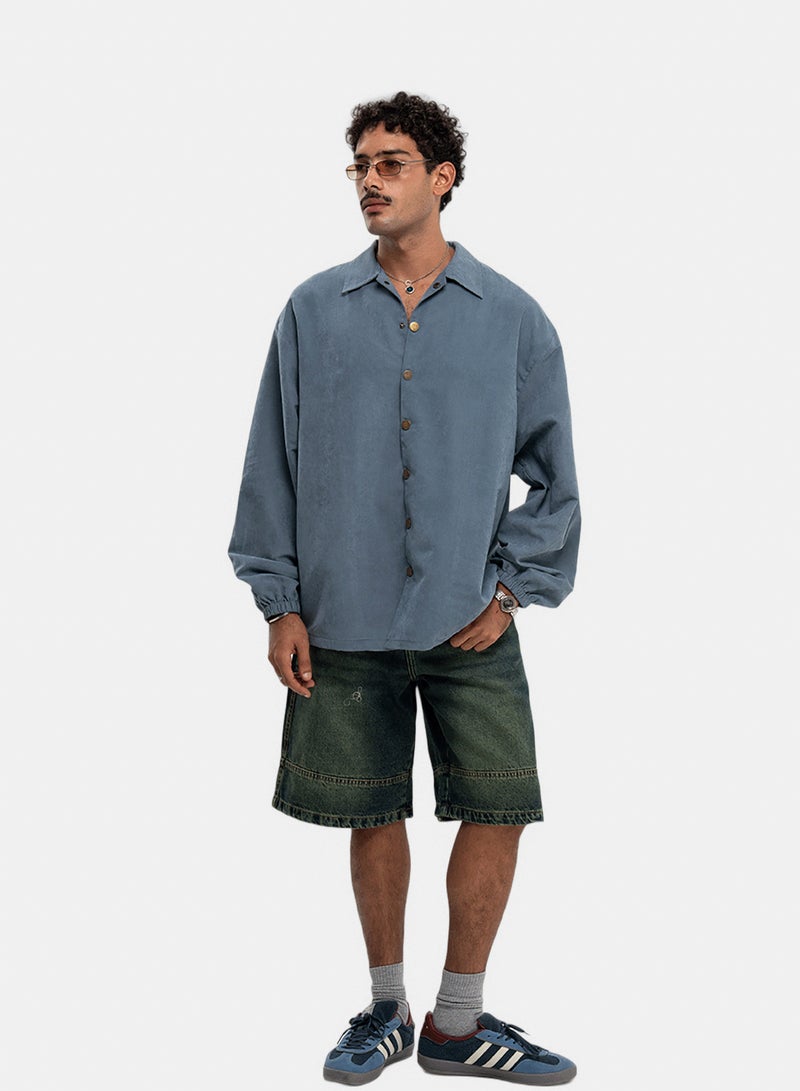 In Your Shoe Blue Oversized Textured Windbreaker - Image 1