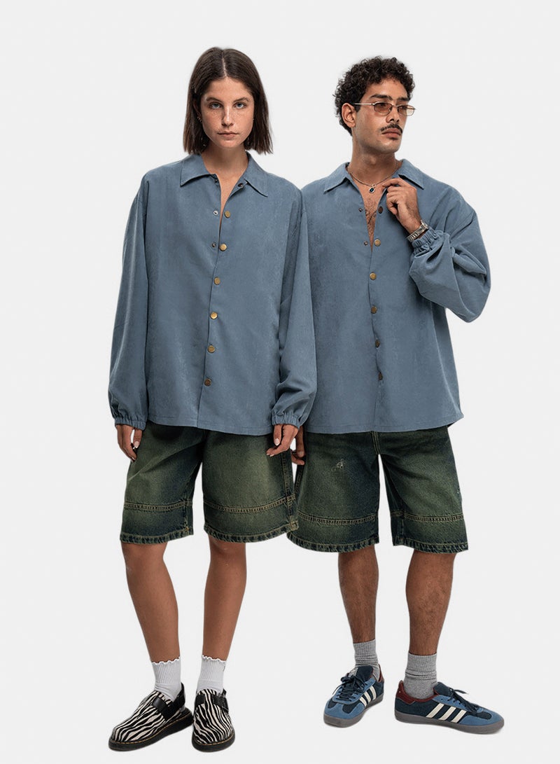 In Your Shoe Blue Oversized Textured Windbreaker - Image 3