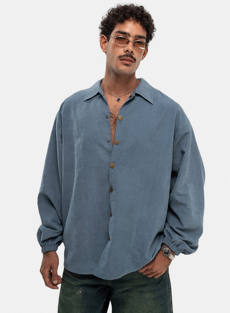 In Your Shoe Blue Oversized Textured Windbreaker - Image 4