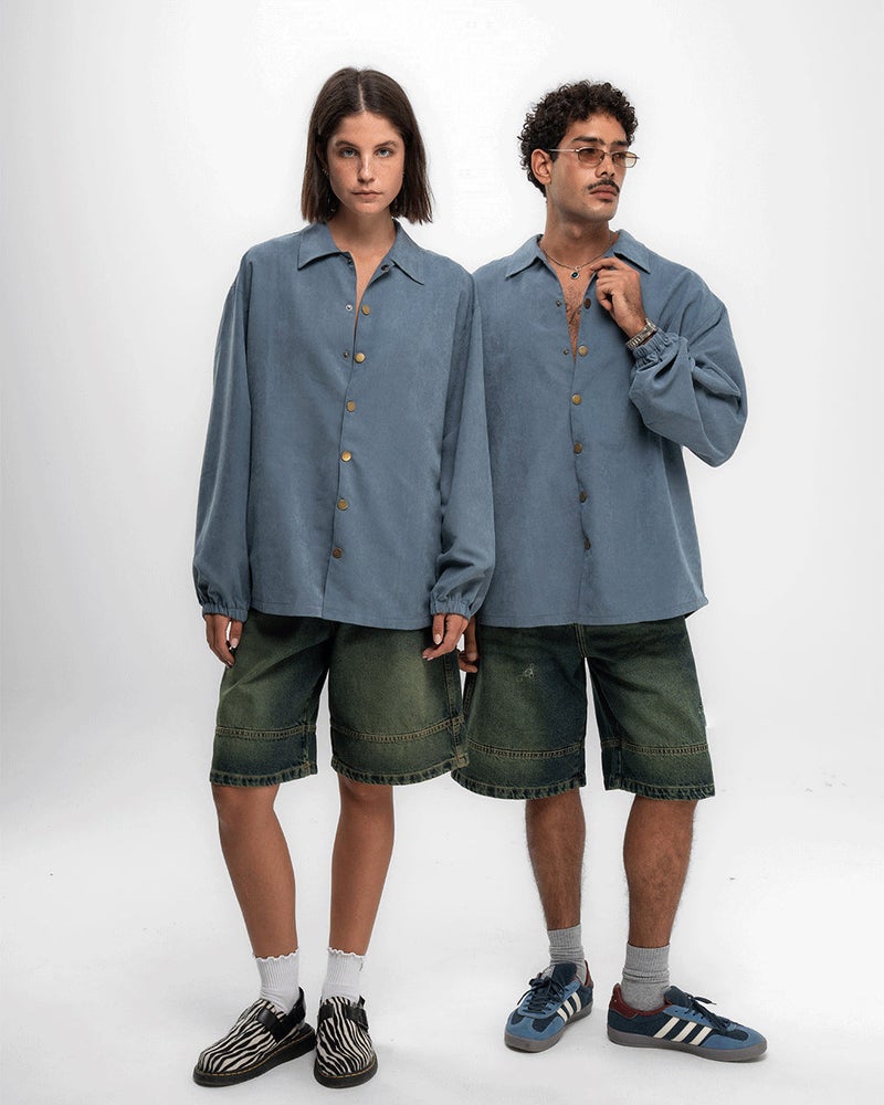 In Your Shoe Blue Oversized Textured Windbreaker - Image 1